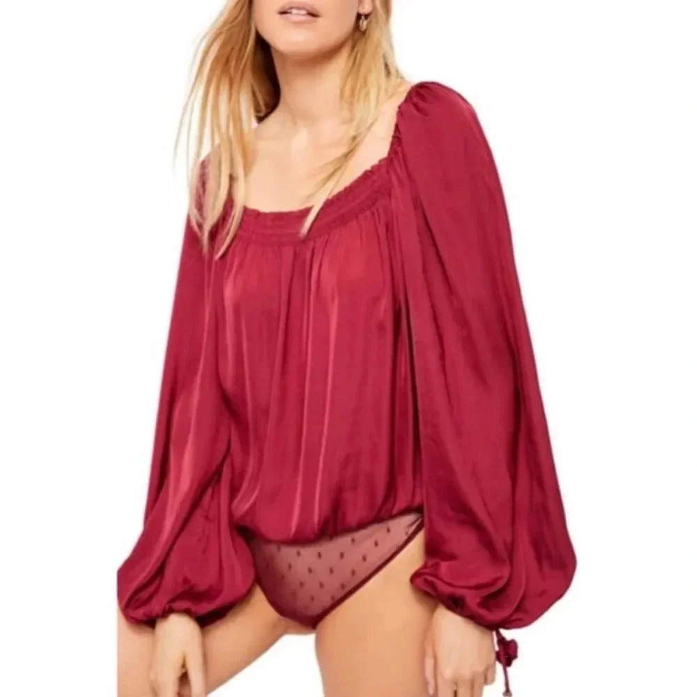 NWT Free People Another Round Burgundy Red Bodysuit XS